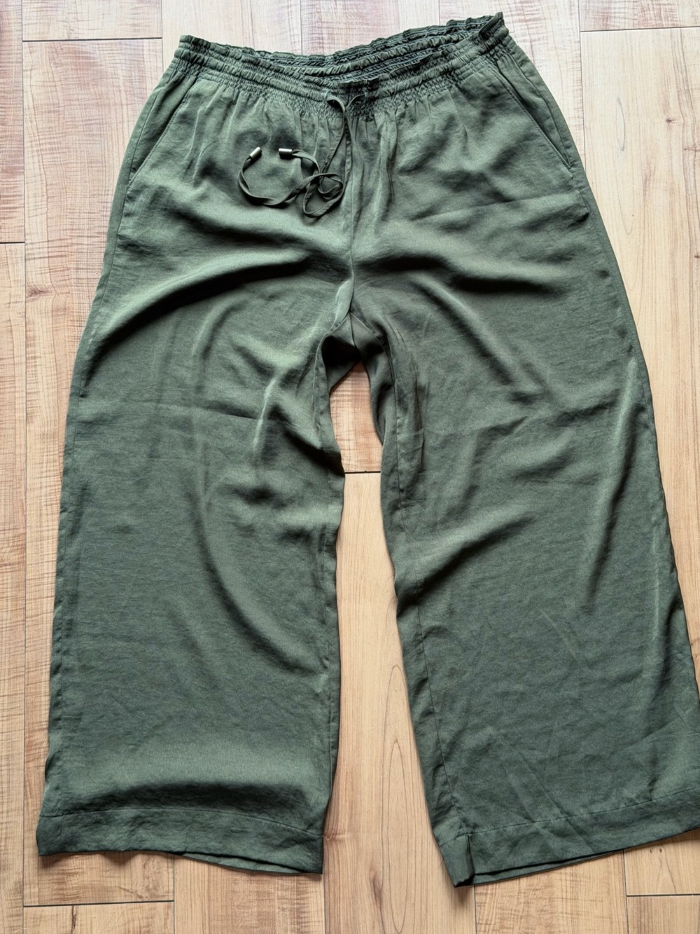 Lauren Ralph Lauren Olive Green Wide Leg Pull-On Pants Elastic Waist Size 8